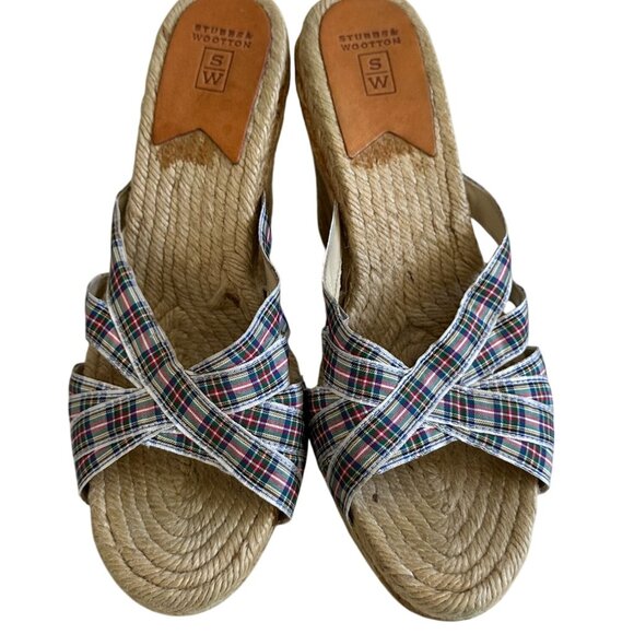 STUBBS & WOOTTON Plaid Spring Espadrille Wedges Sandals Size 40 / US 10 - Picture 2 of 10